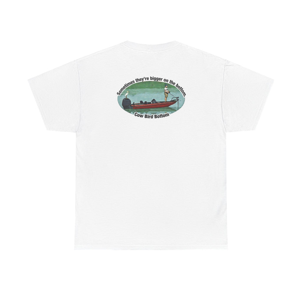 Graphic Tee — 'Cow Bird Bottom' Fishing Scene T-Shirt