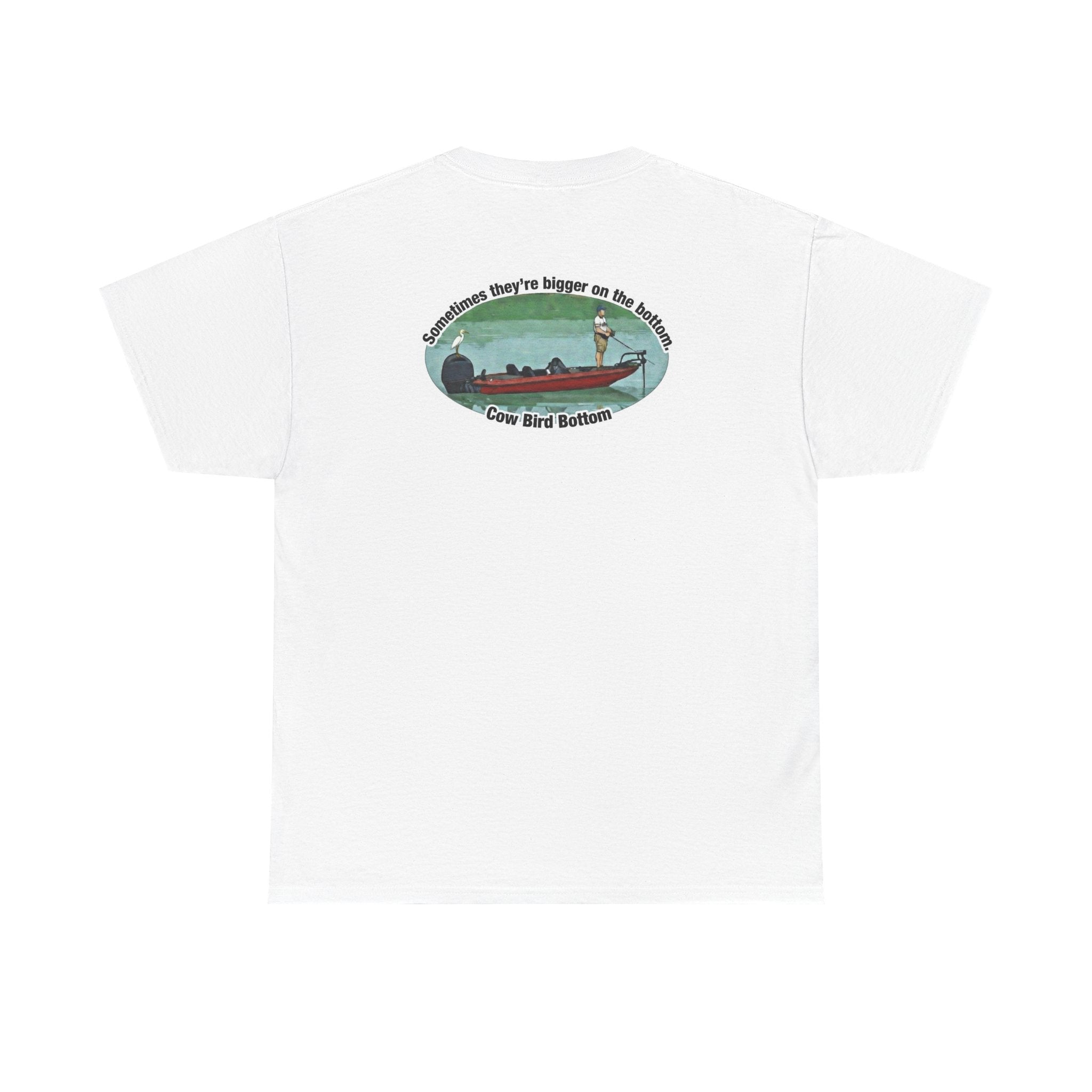 Graphic Tee — 'Cow Bird Bottom' Fishing Scene T-Shirt