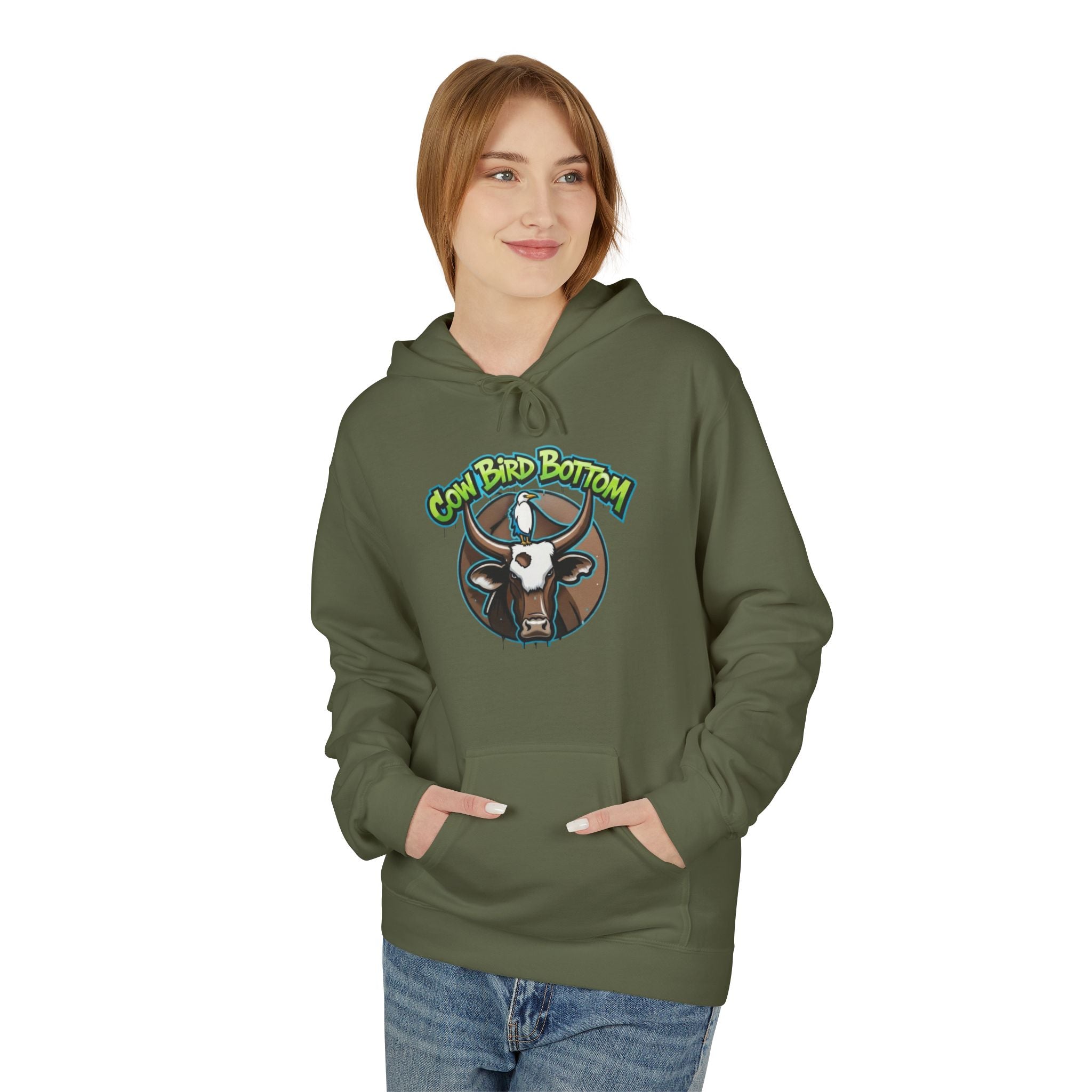 Cow Bird Bottom Hoodie — Graphic Cow Logo Pullover