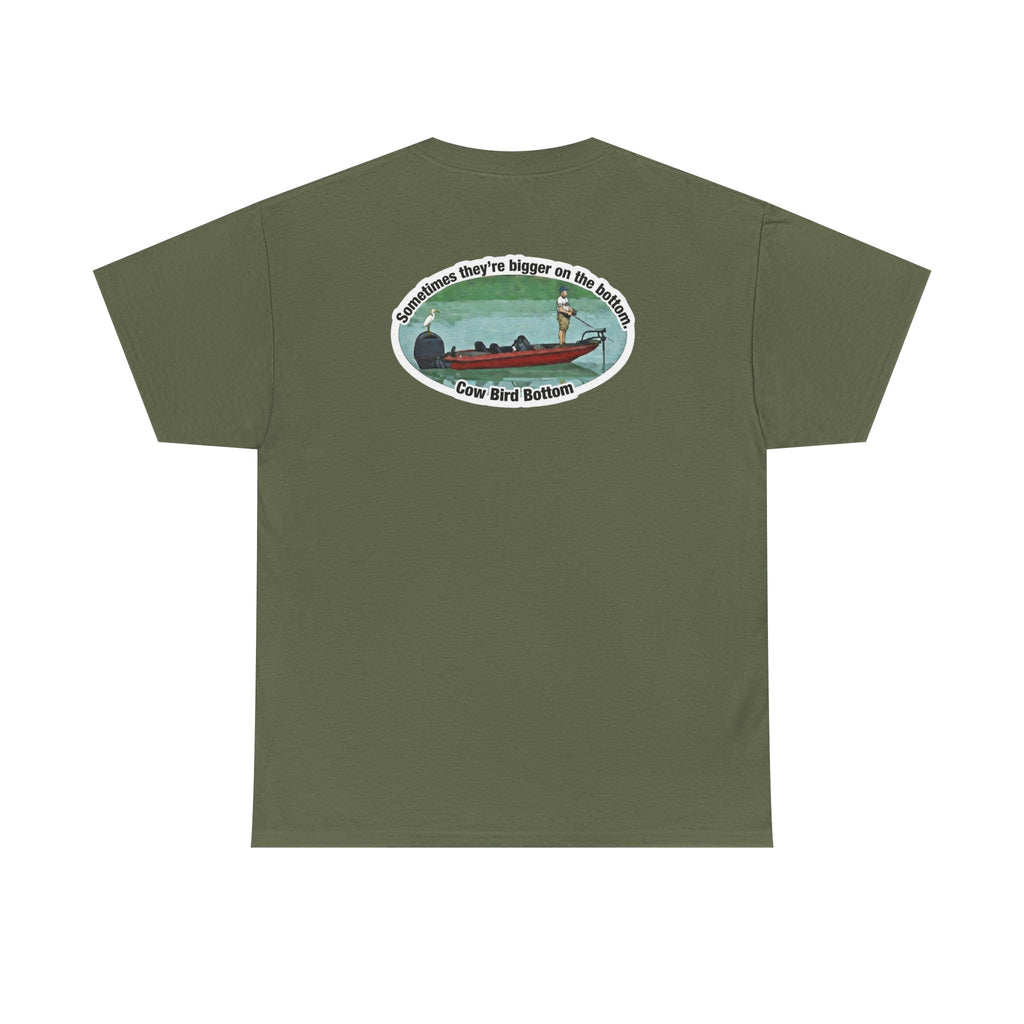 Graphic Tee — 'Cow Bird Bottom' Fishing Scene T-Shirt