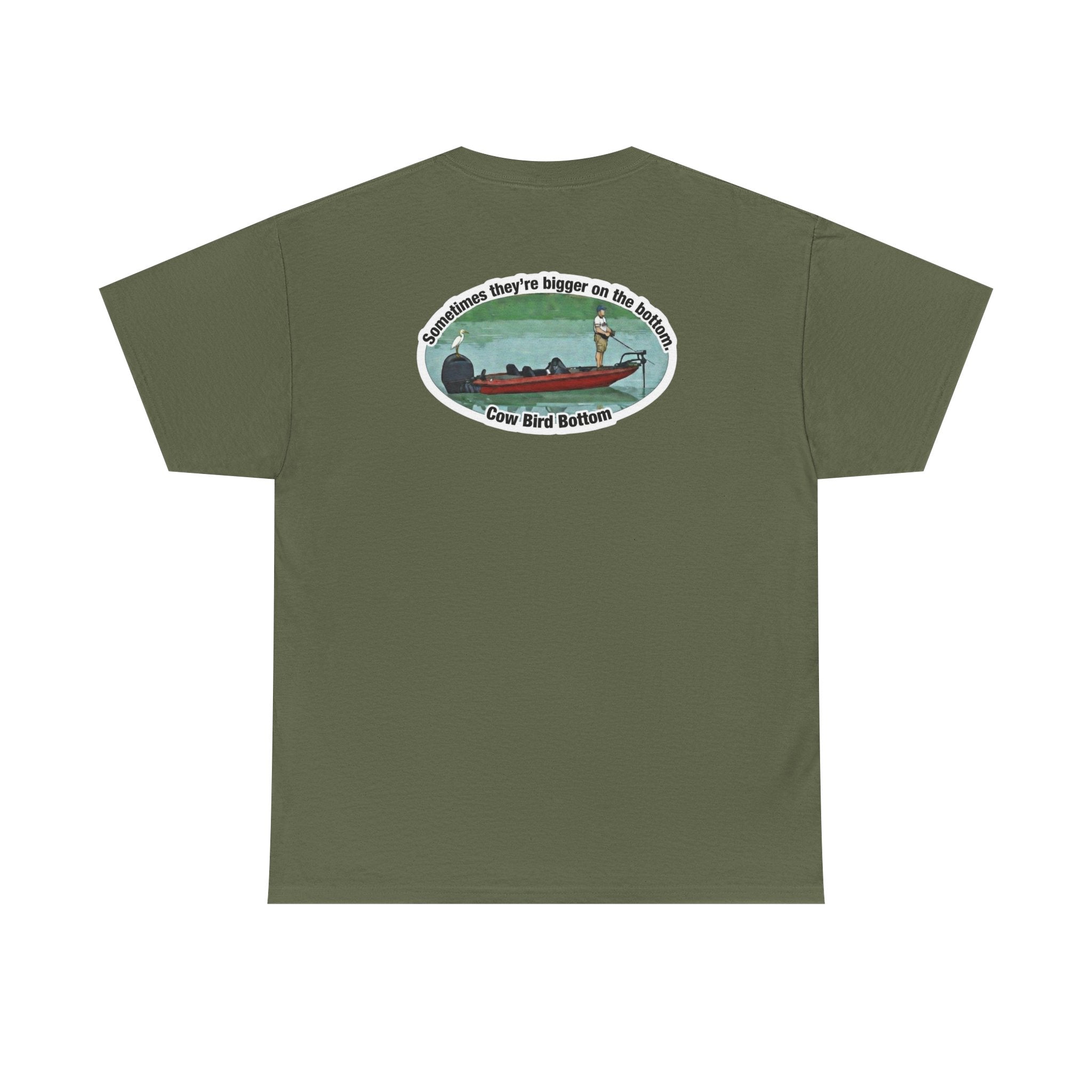 Graphic Tee — 'Cow Bird Bottom' Fishing Scene T-Shirt