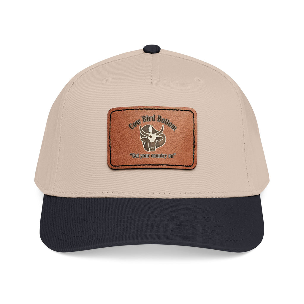 Cow Bird Bottom-Leather Patch Baseball Cap  Rustic Western Trucker Hat