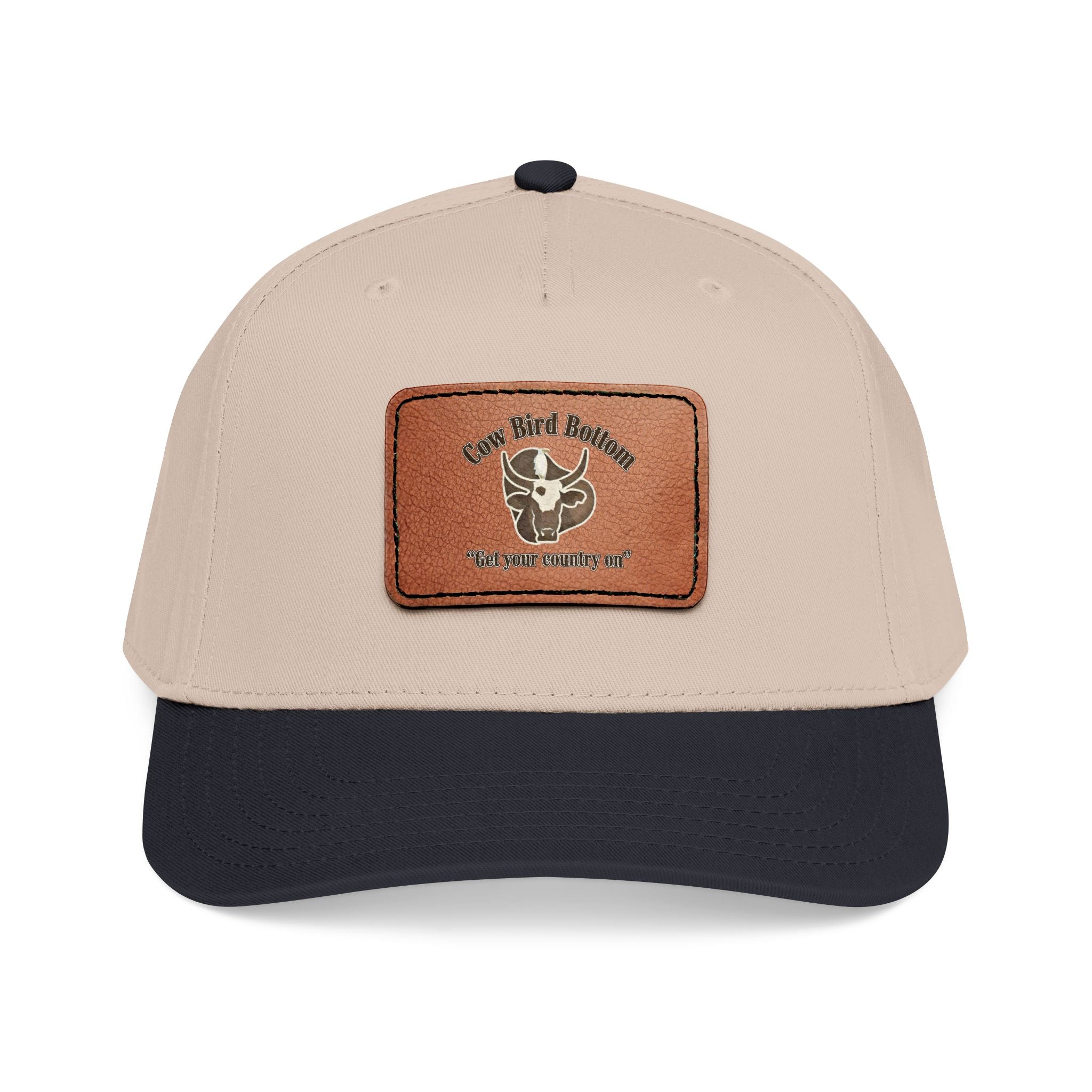 Cow Bird Bottom-Leather Patch Baseball Cap  Rustic Western Trucker Hat