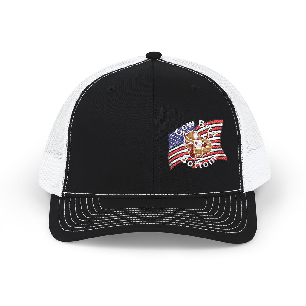 Richardson Embroidered Trucker Cap — American Flag with Anchor "Home of the Free"