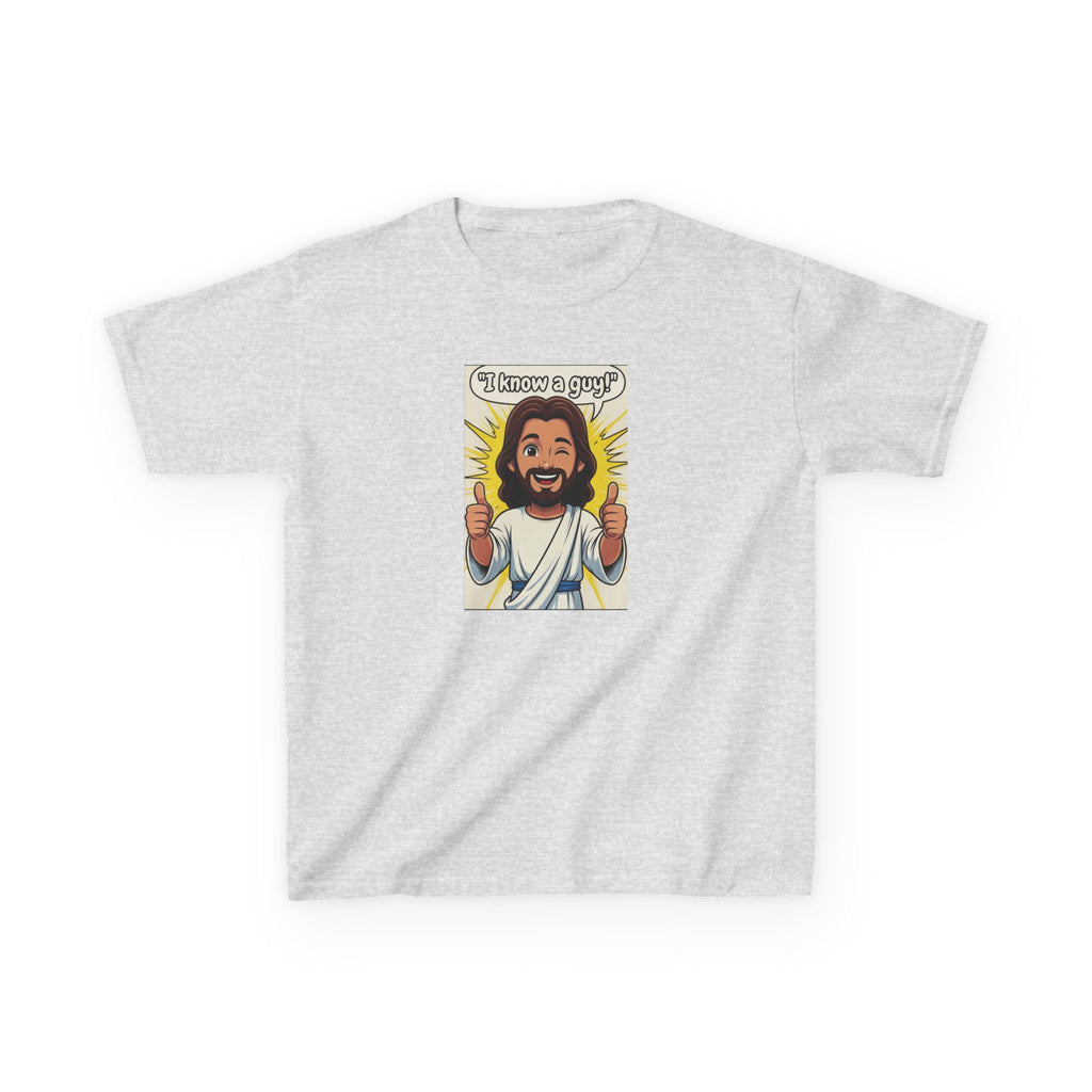 Kids Tee — "I Know a Guy" Cartoon Jesus Graphic