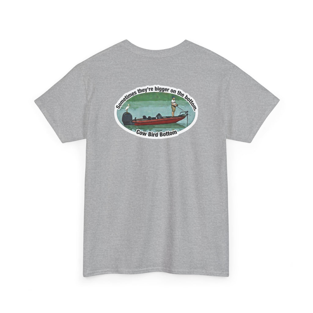 Graphic Tee — 'Cow Bird Bottom' Fishing Scene T-Shirt