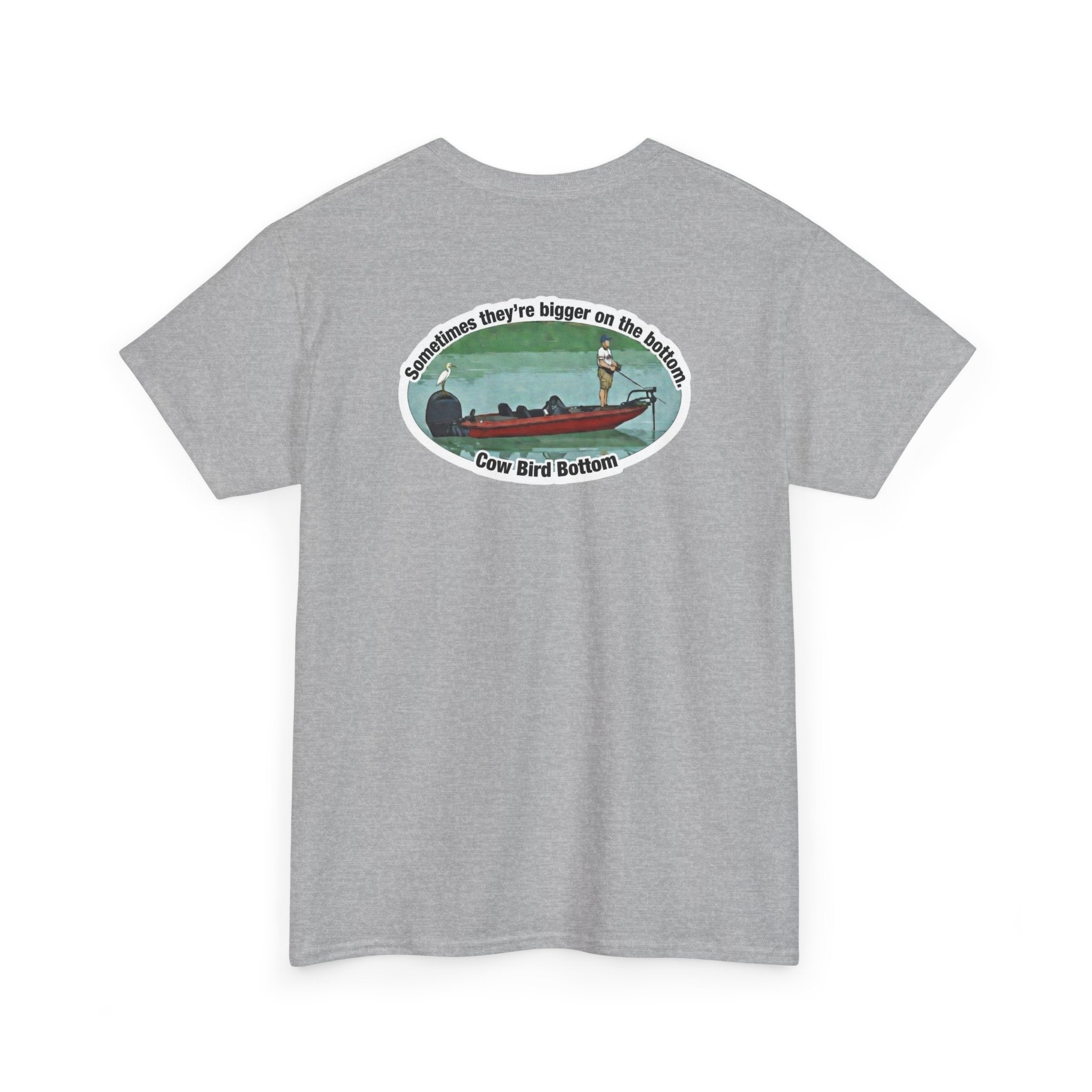 Graphic Tee — 'Cow Bird Bottom' Fishing Scene T-Shirt