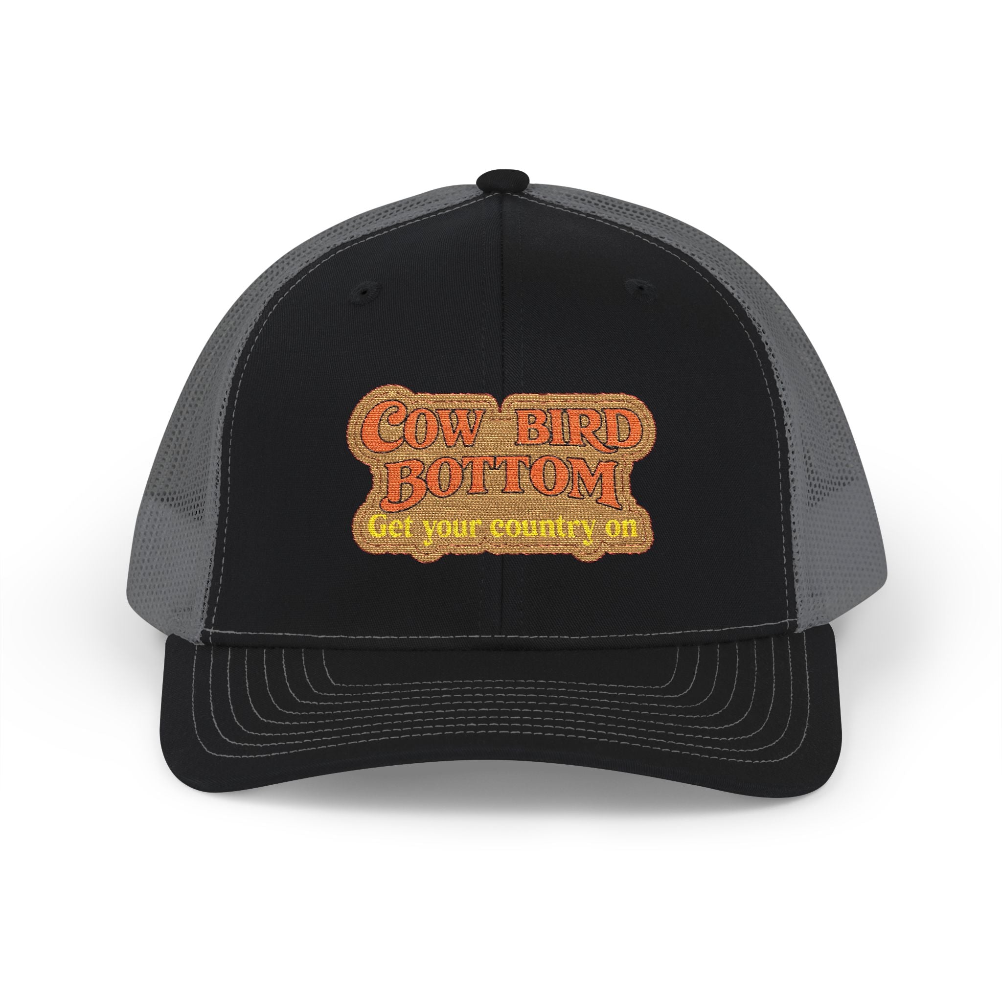 Cow Bird Bottom Patch Trucker Cap - Retro Neon Road Sign Snapback