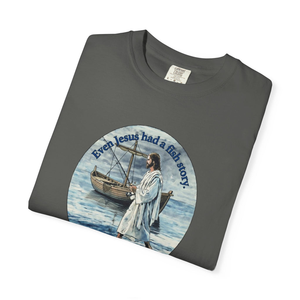 “Jesus fish story” logo on front Unisex Garment-Dyed T-shirt