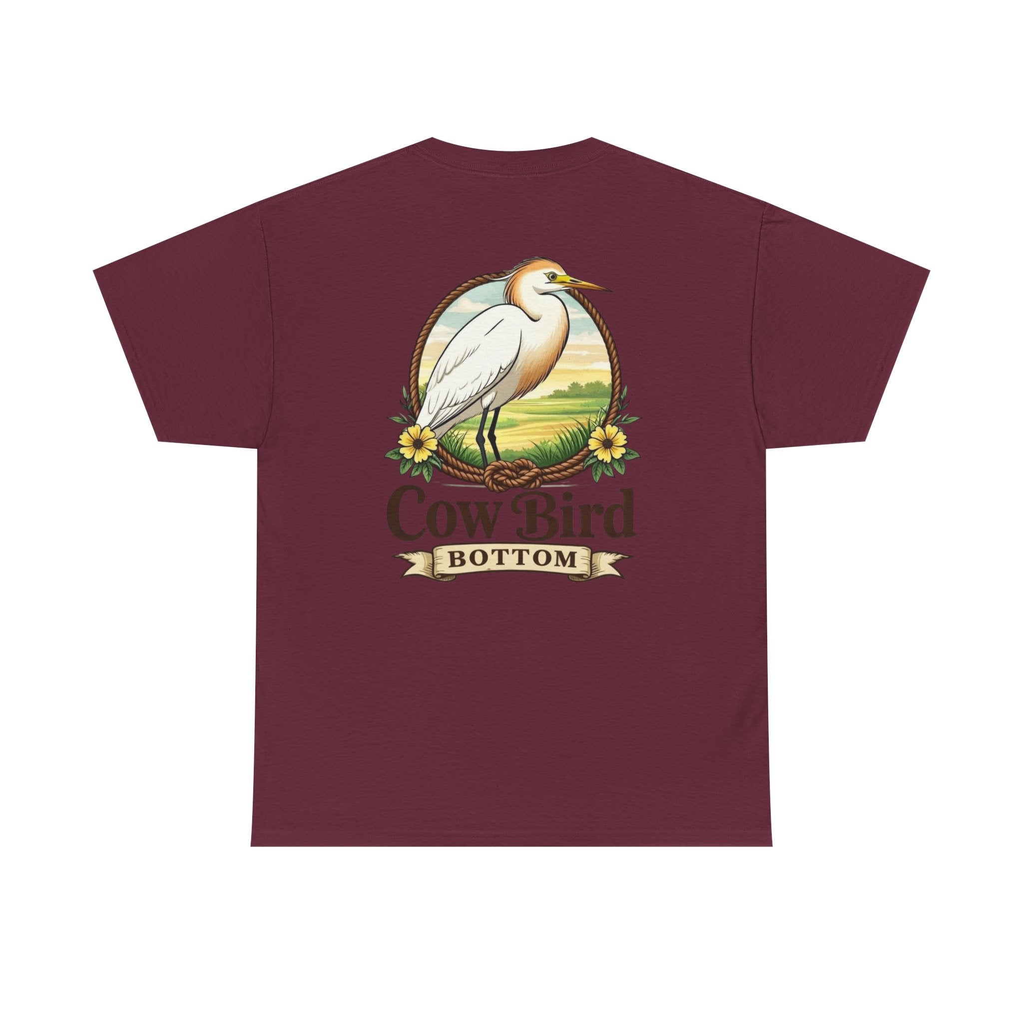 'Cow Bird Bottom' Graphic Tee — Vintage Bird Nature T‑Shirt