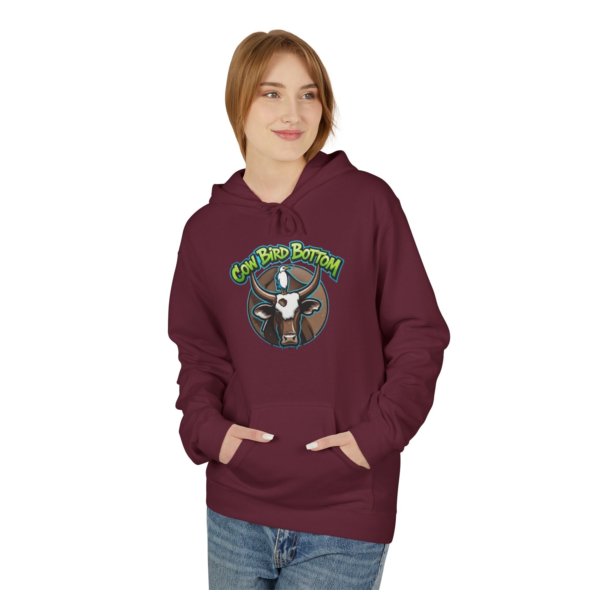 Cow Bird Bottom Hoodie — Graphic Cow Logo Pullover