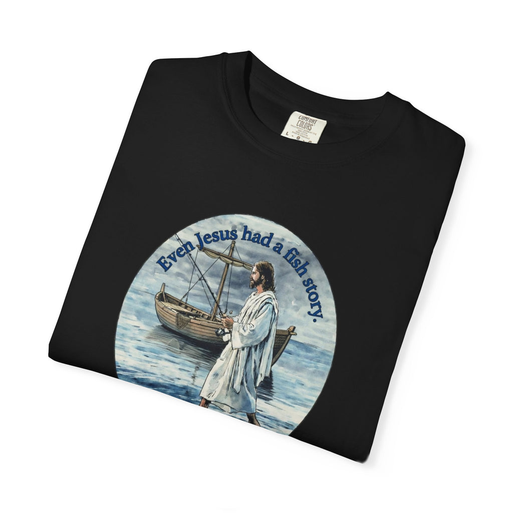 “Jesus fish story” logo on front Unisex Garment-Dyed T-shirt
