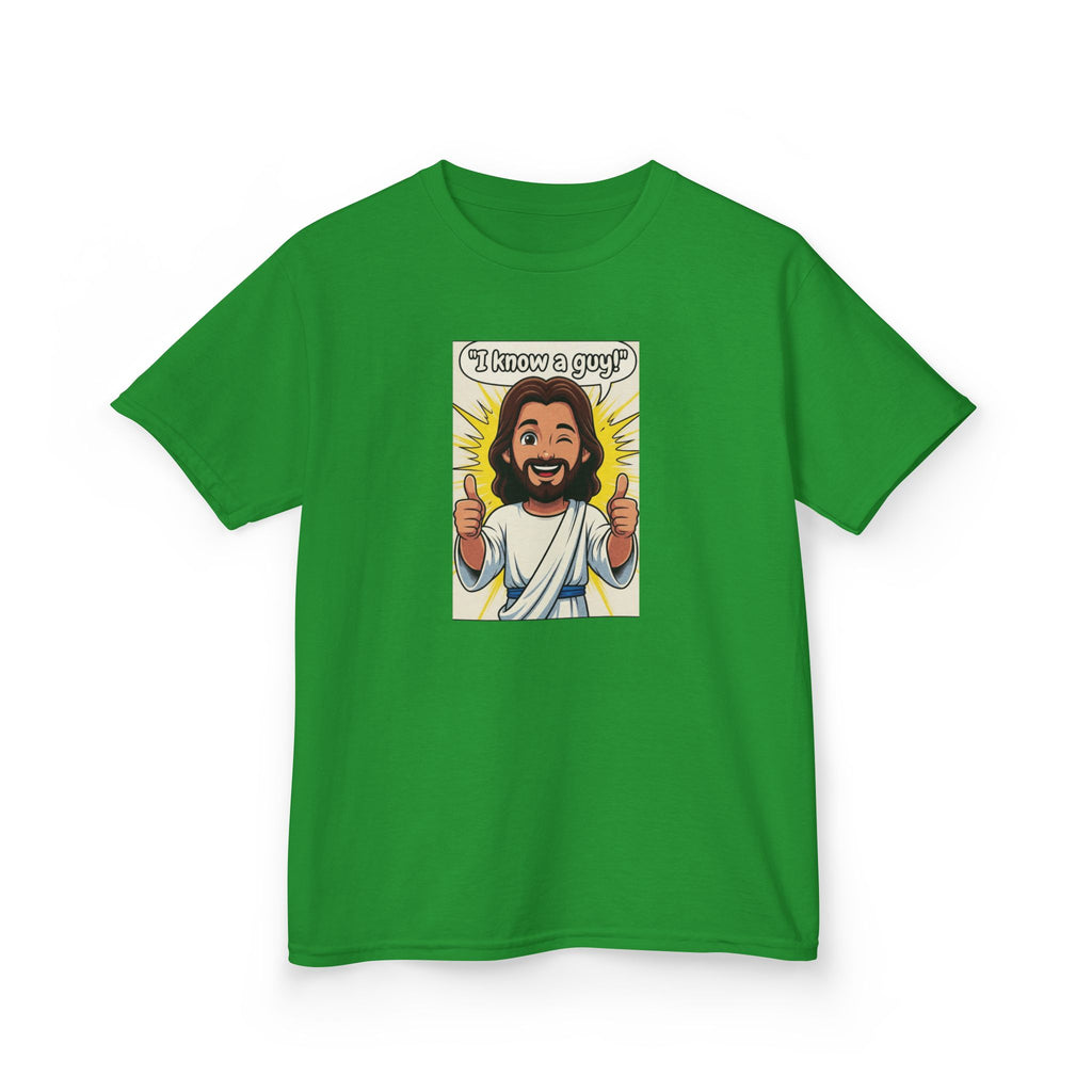Kids Tee — "I Know a Guy" Cartoon Jesus Graphic