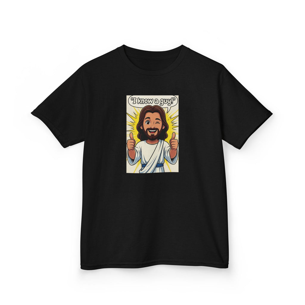 Kids Tee — "I Know a Guy" Cartoon Jesus Graphic