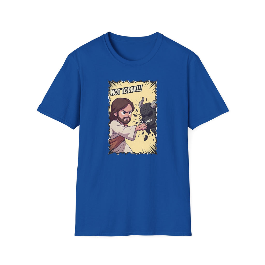 Not Today! Graphic T-Shirt — Humorous Jesus Punching Crocodile Christian Tee