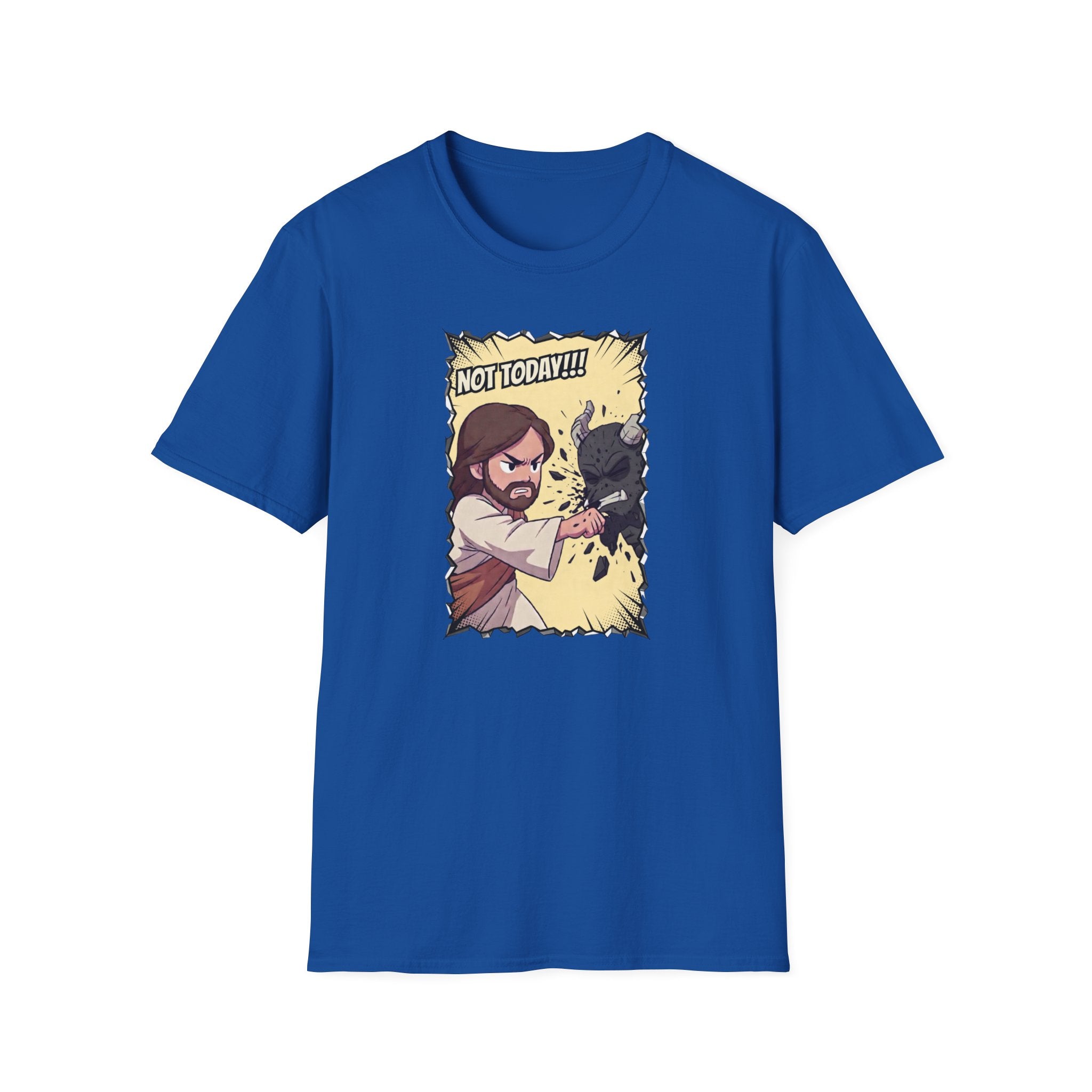 Not Today! Graphic T-Shirt — Humorous Jesus Punching Crocodile Christian Tee