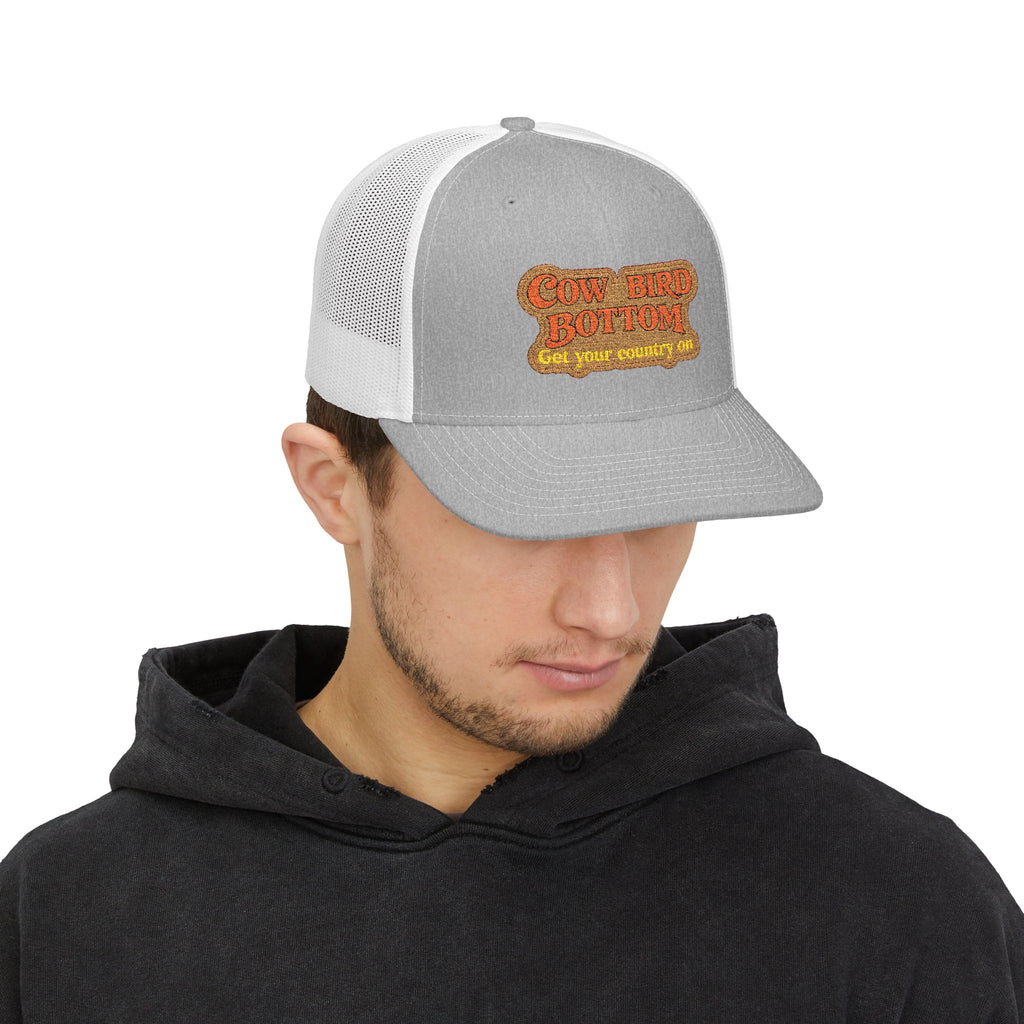 Cow Bird Bottom Patch Trucker Cap - Retro Neon Road Sign Snapback