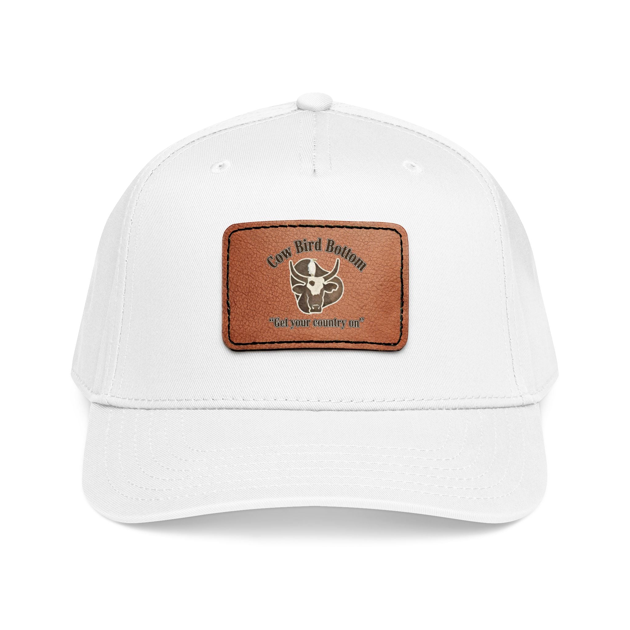 Cow Bird Bottom-Leather Patch Baseball Cap  Rustic Western Trucker Hat