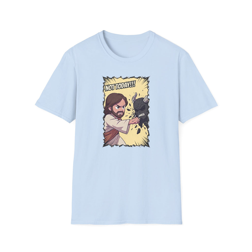 Not Today! Graphic T-Shirt — Humorous Jesus Punching Crocodile Christian Tee