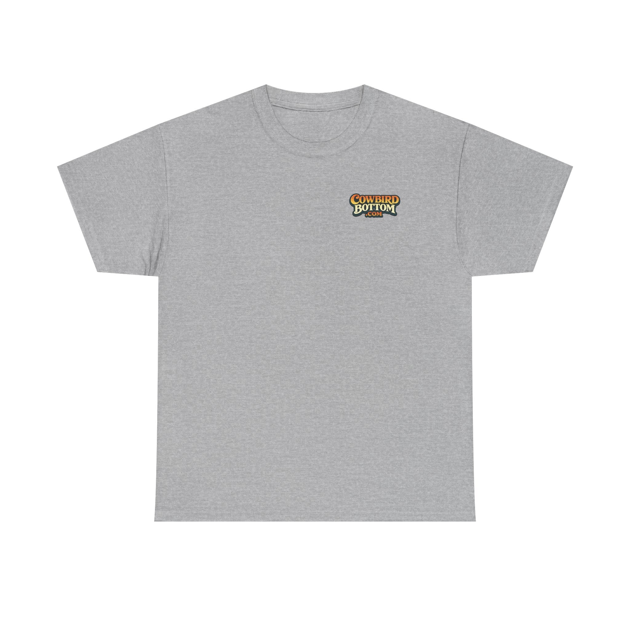 Graphic Tee — 'Cow Bird Bottom' Fishing Scene T-Shirt