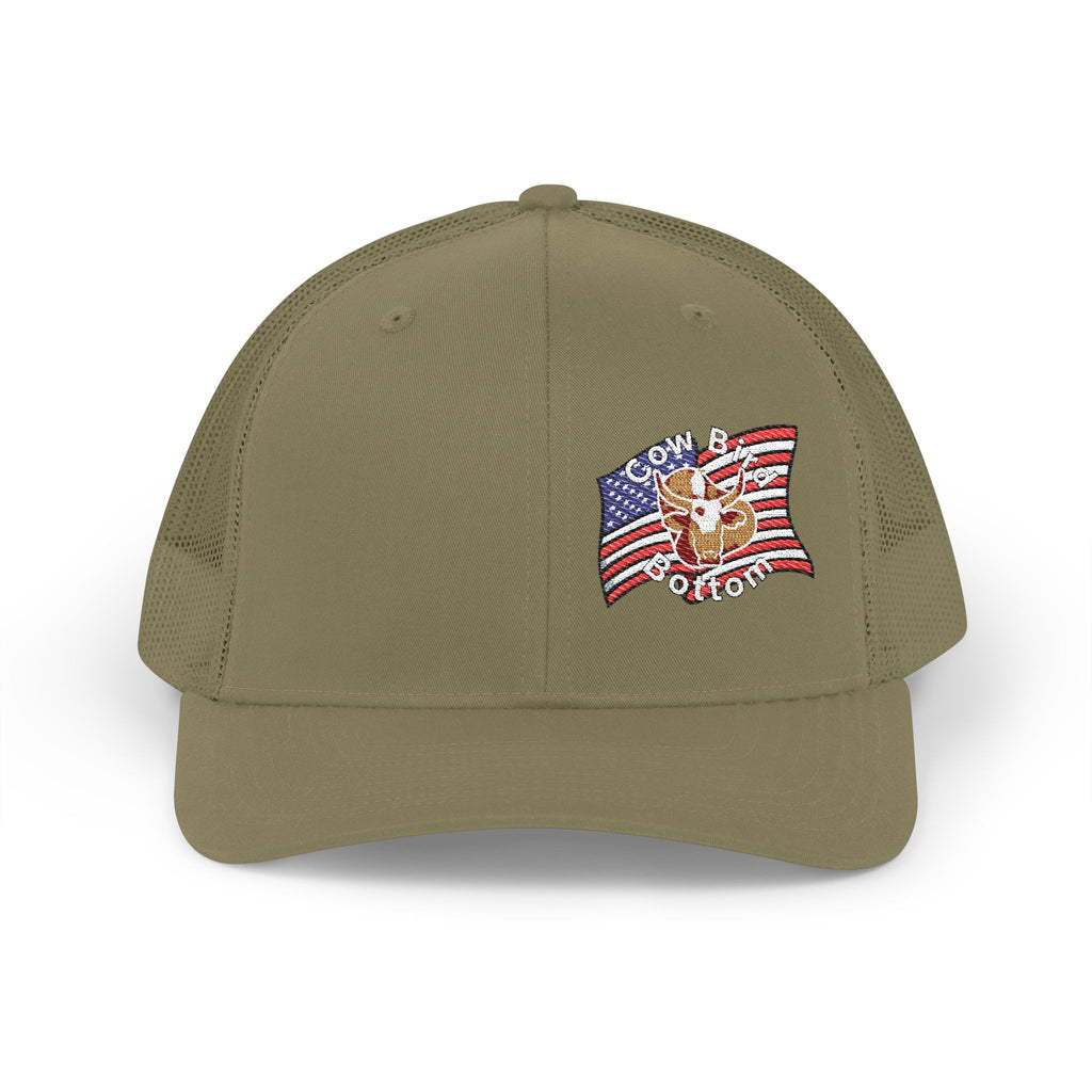 Richardson Embroidered Trucker Cap — American Flag with Anchor "Home of the Free"