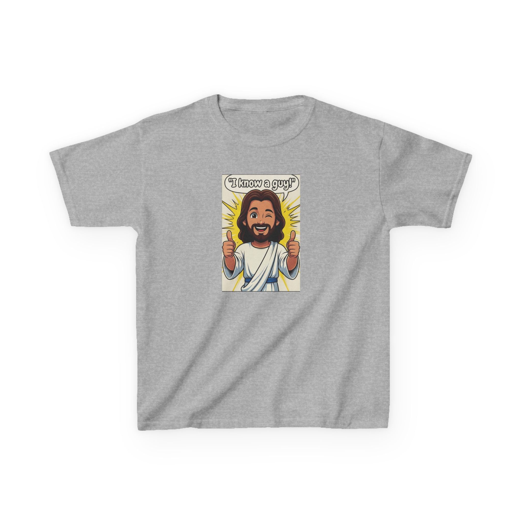 Kids Tee — "I Know a Guy" Cartoon Jesus Graphic