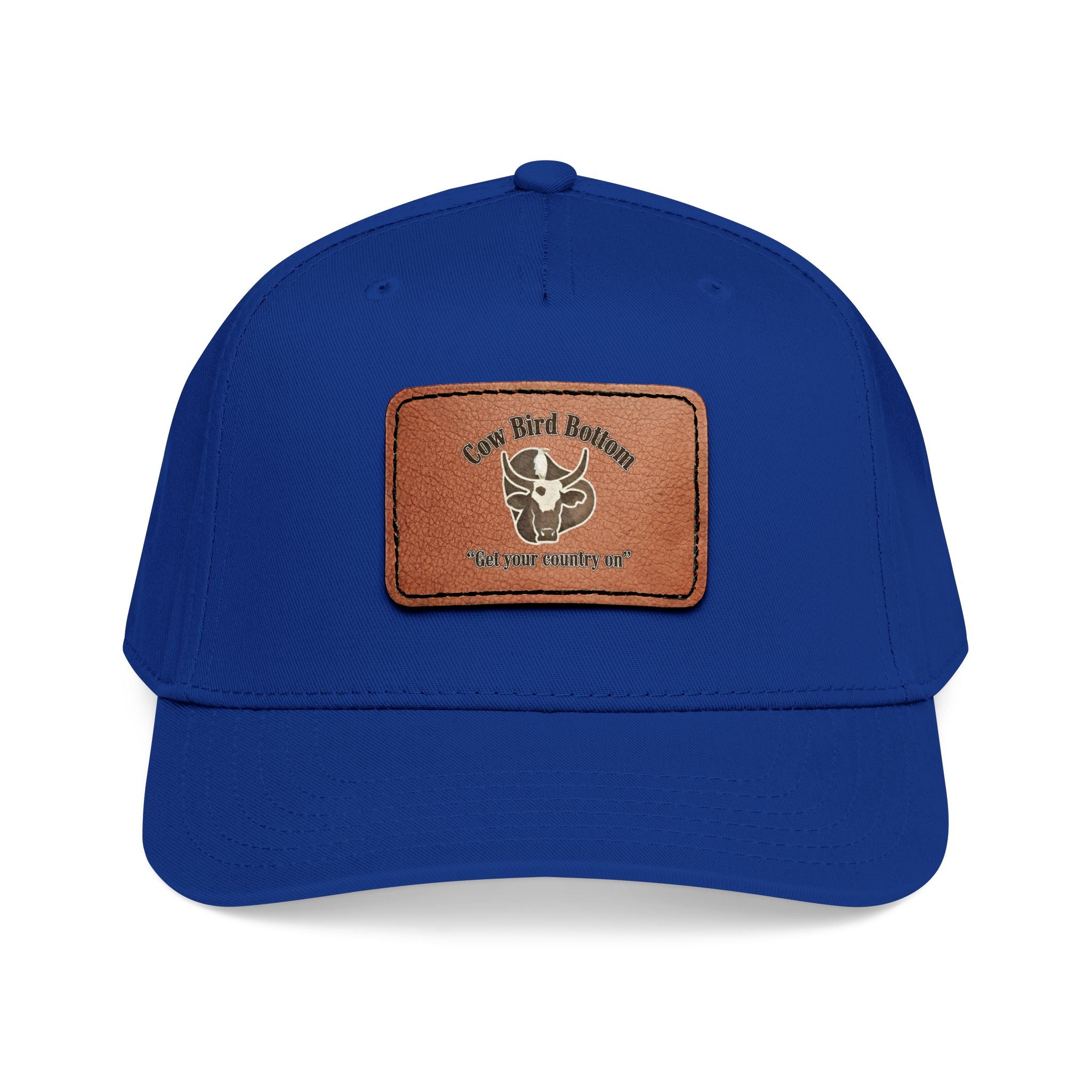 Cow Bird Bottom-Leather Patch Baseball Cap  Rustic Western Trucker Hat