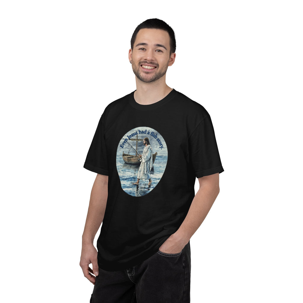 “Jesus fish story” logo on front Unisex Garment-Dyed T-shirt
