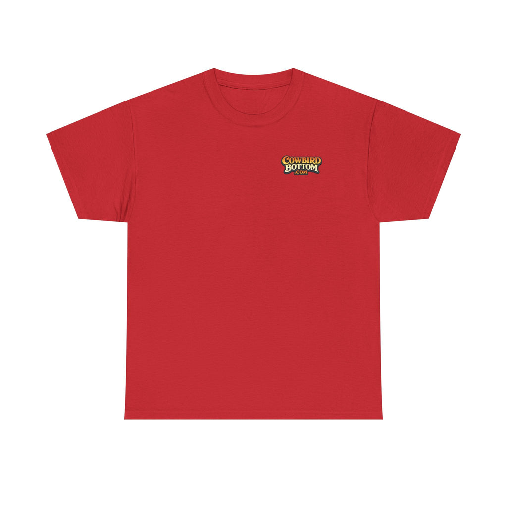 Graphic Tee — 'Cow Bird Bottom' Fishing Scene T-Shirt