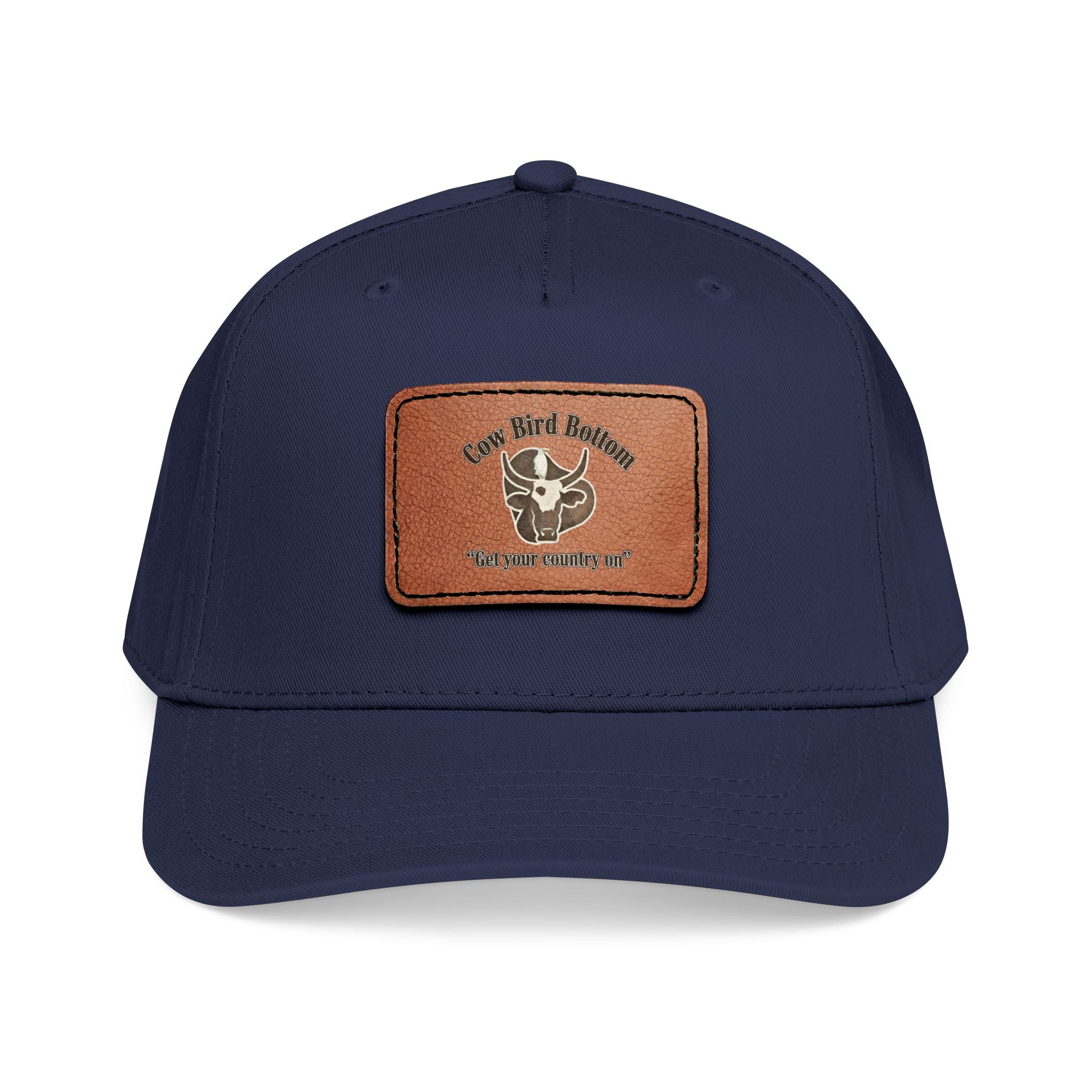 Cow Bird Bottom-Leather Patch Baseball Cap  Rustic Western Trucker Hat