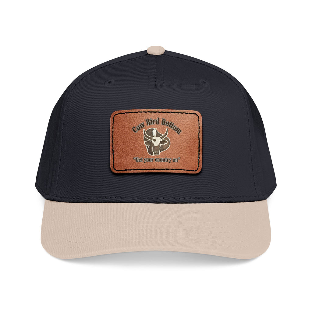 Cow Bird Bottom-Leather Patch Baseball Cap  Rustic Western Trucker Hat