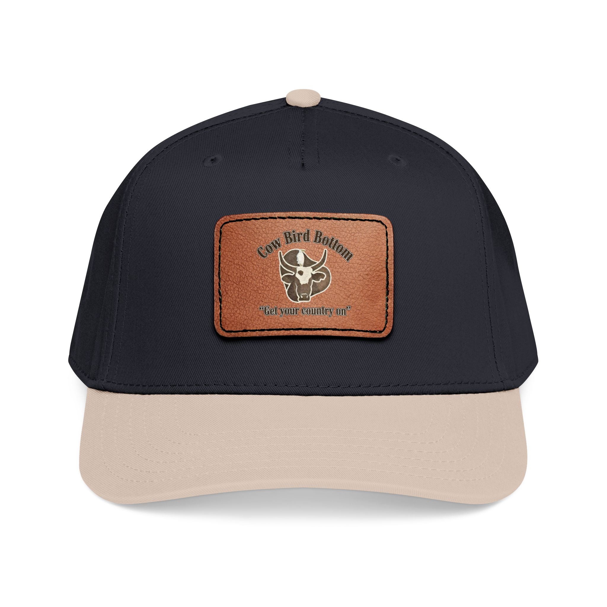 Cow Bird Bottom-Leather Patch Baseball Cap  Rustic Western Trucker Hat