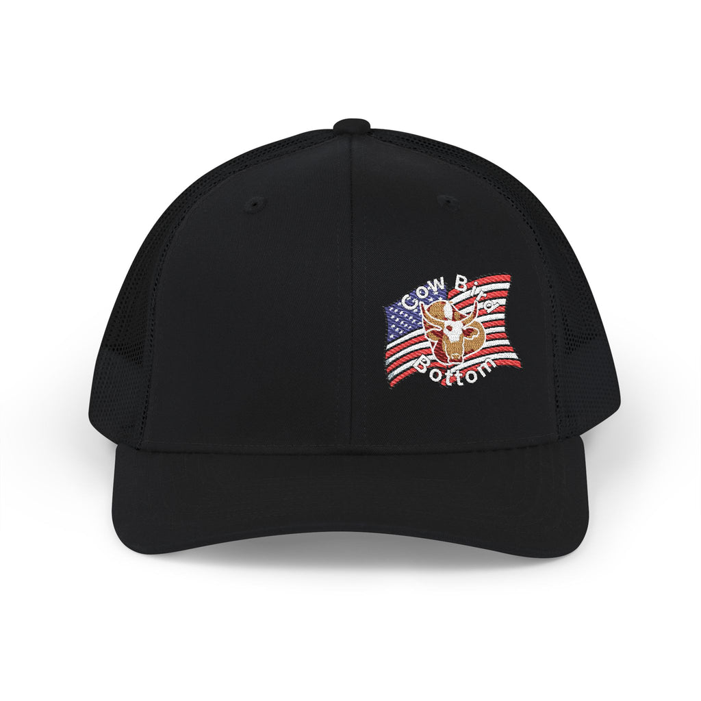 Richardson Embroidered Trucker Cap — American Flag with Anchor "Home of the Free"