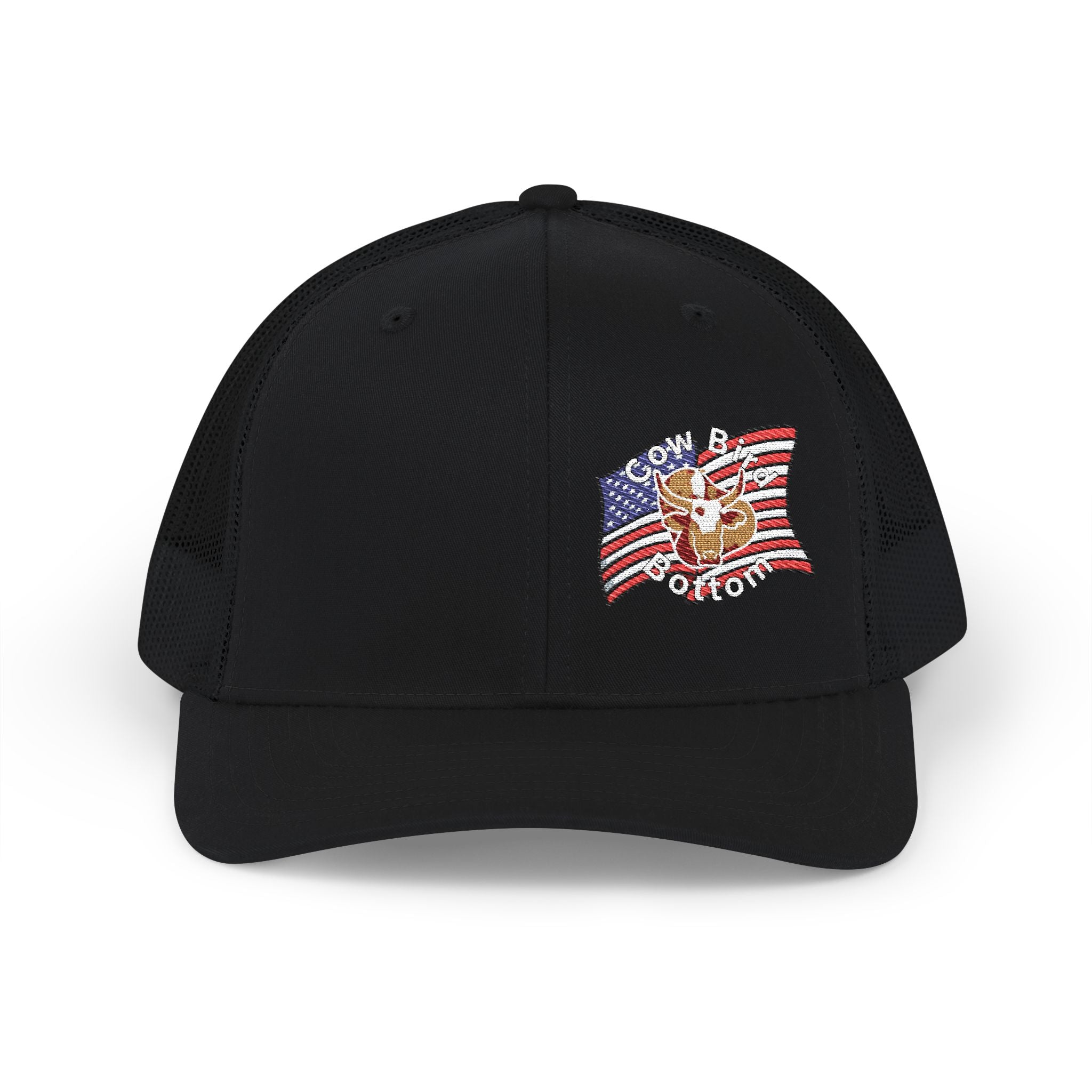 Richardson Embroidered Trucker Cap — American Flag with Anchor "Home of the Free"