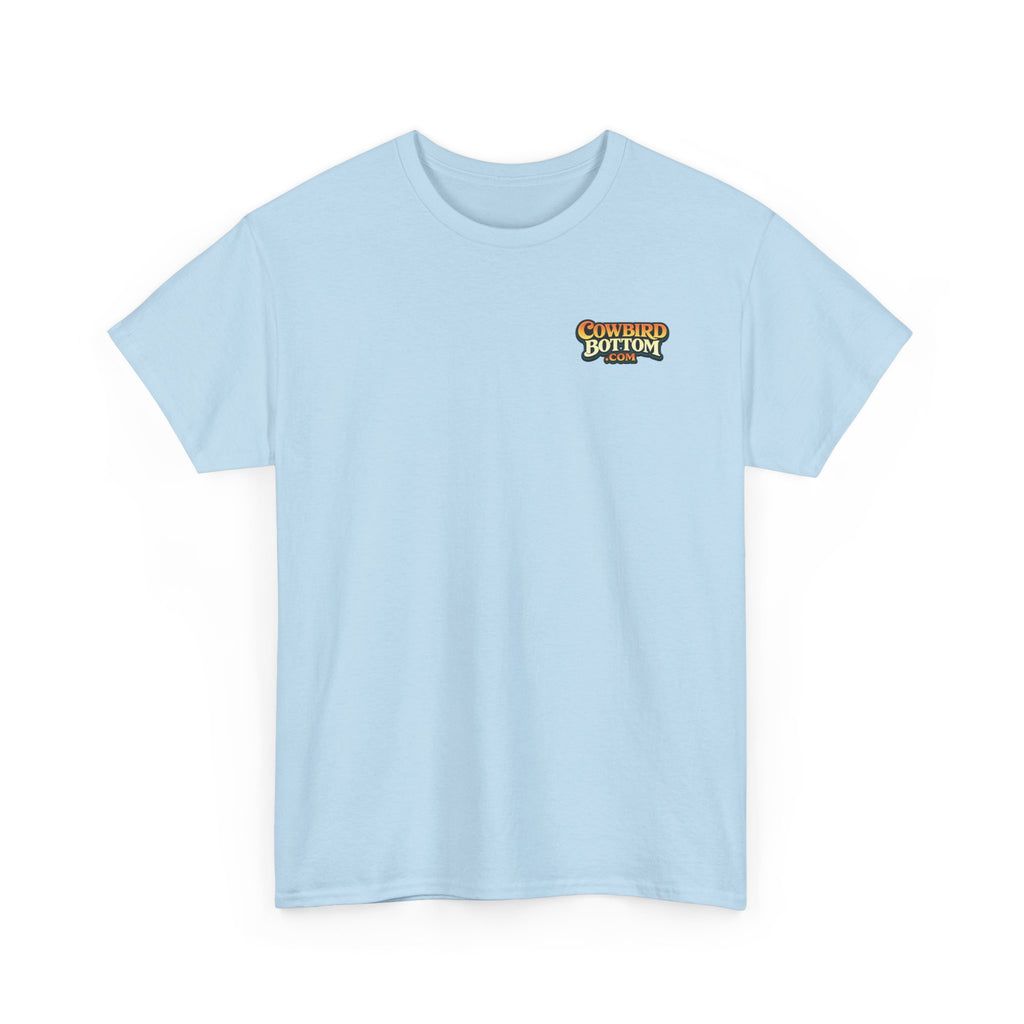 Graphic Tee — 'Cow Bird Bottom' Fishing Scene T-Shirt