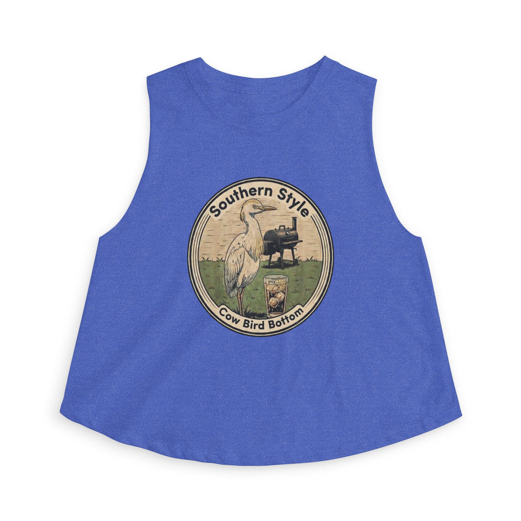 Southern Style Crop Top — 'Cow Bird Bottom' Vintage Heron Graphic