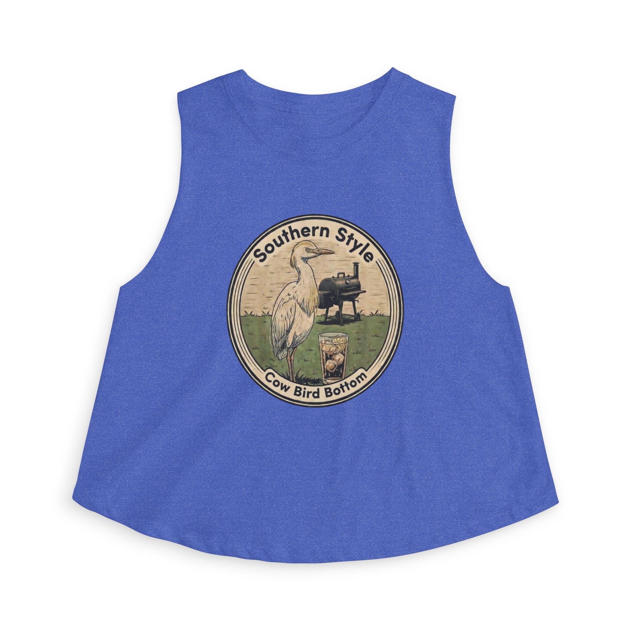 Southern Style Crop Top — 'Cow Bird Bottom' Vintage Heron Graphic