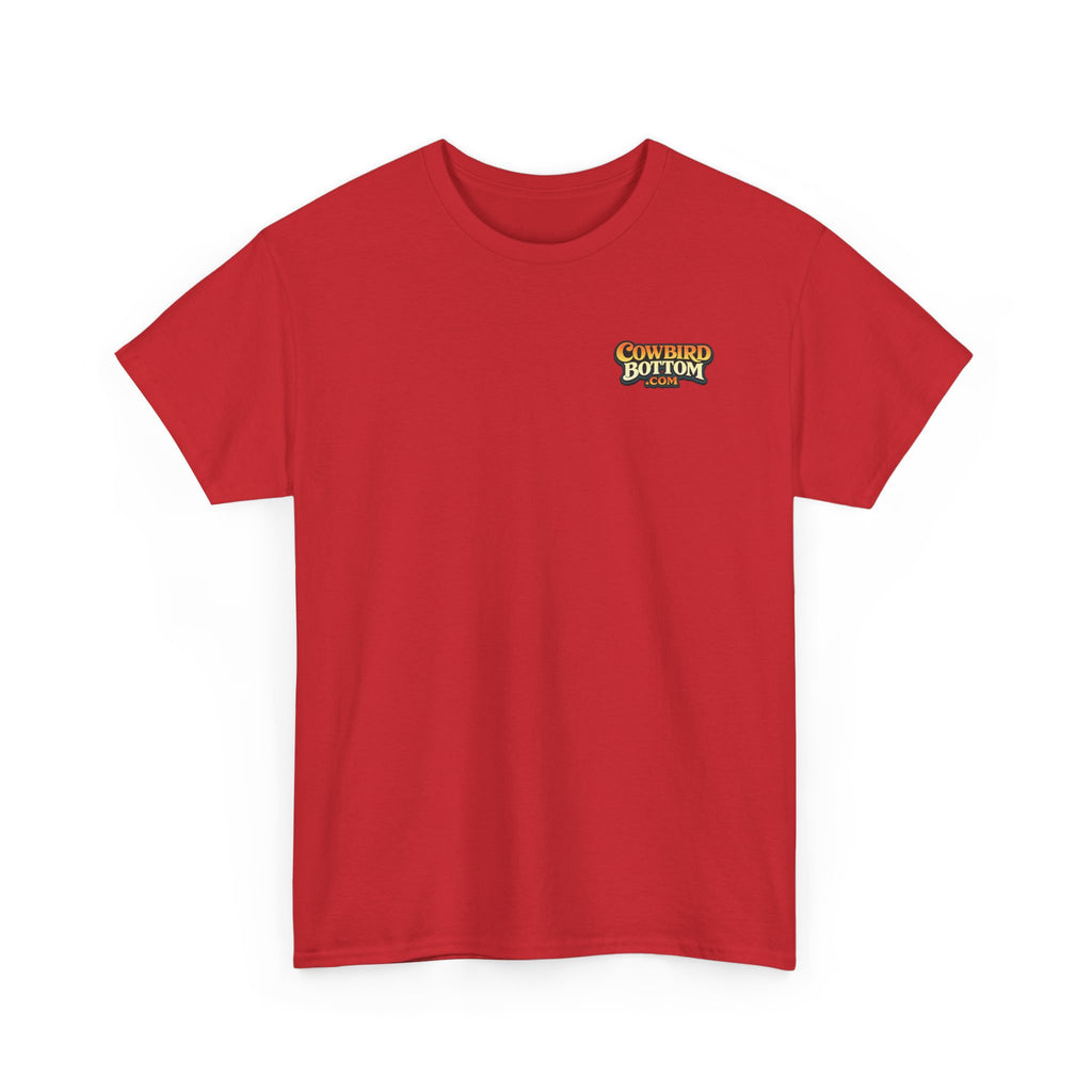 Graphic Tee — 'Cow Bird Bottom' Fishing Scene T-Shirt