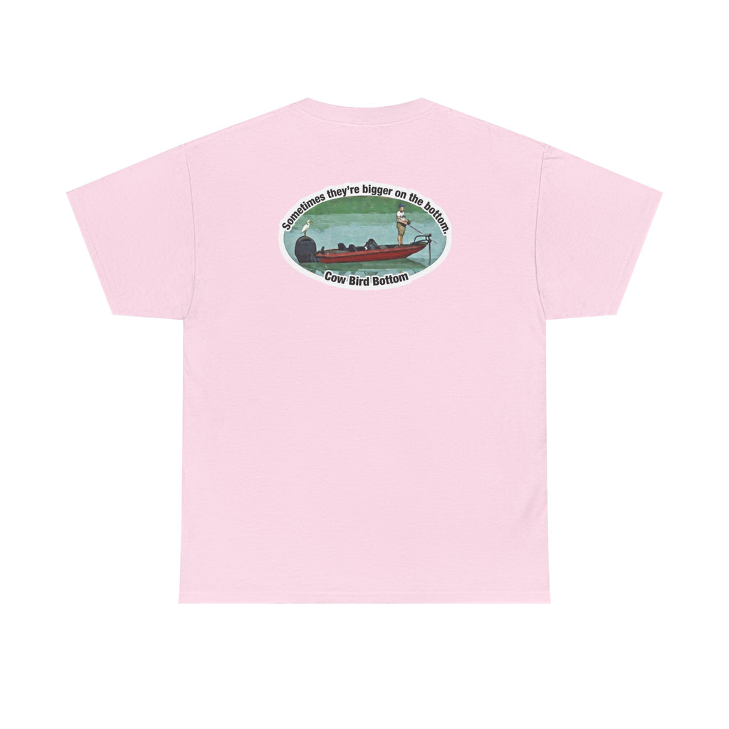 Graphic Tee — 'Cow Bird Bottom' Fishing Scene T-Shirt