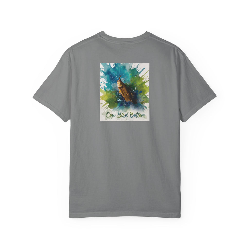 Fishing Watercolor T-Shirt — Cow Bird Bottom Graphic