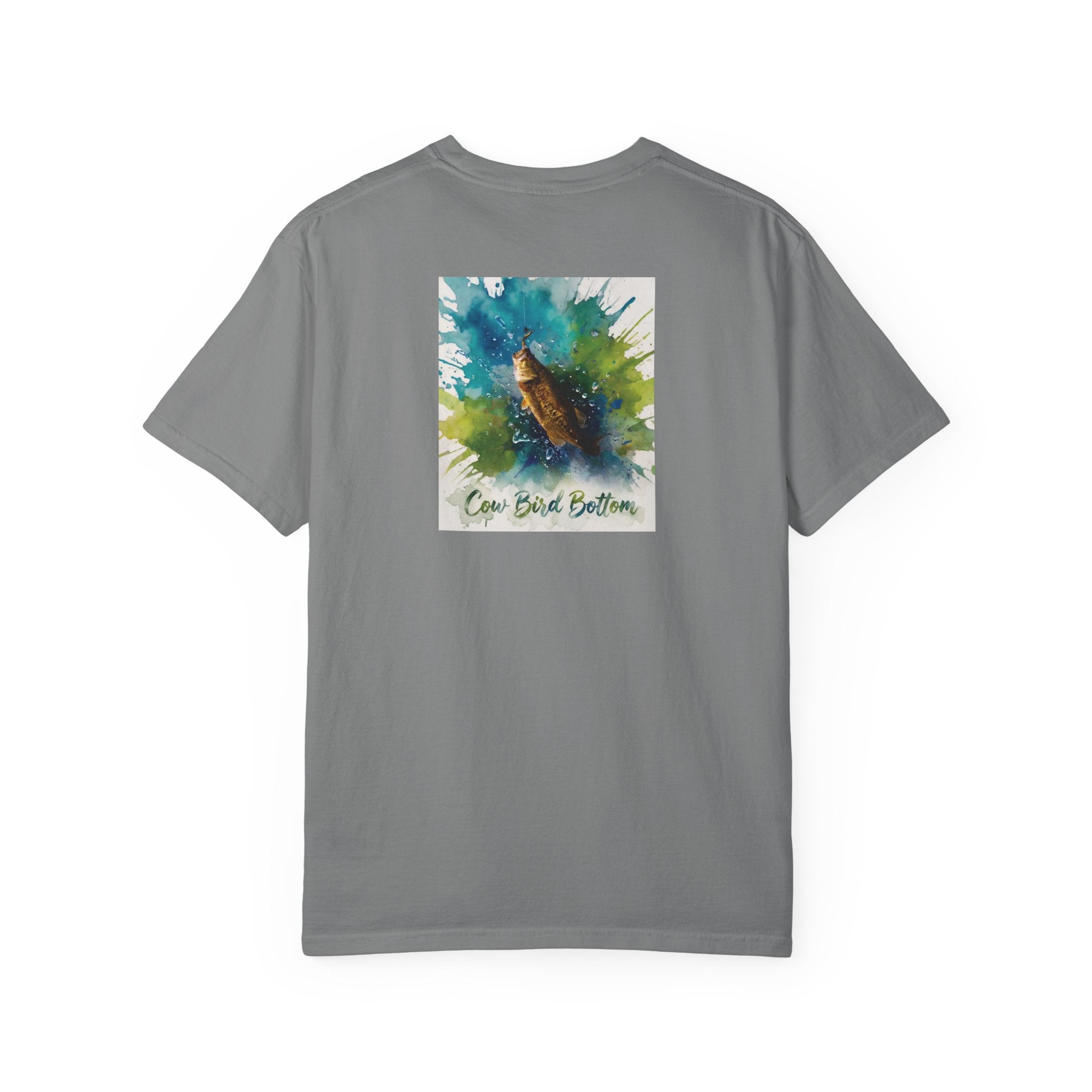 Fishing Watercolor T-Shirt — Cow Bird Bottom Graphic