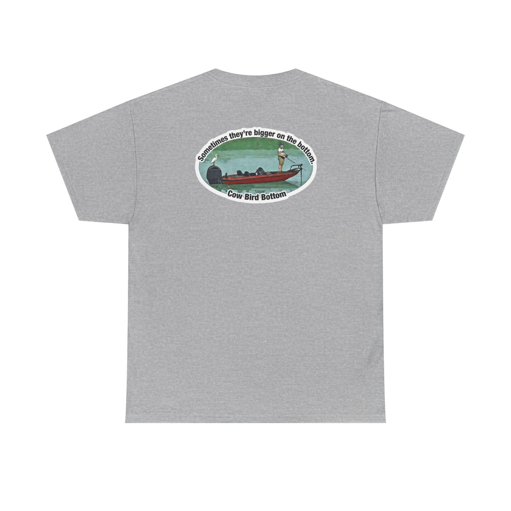 Graphic Tee — 'Cow Bird Bottom' Fishing Scene T-Shirt