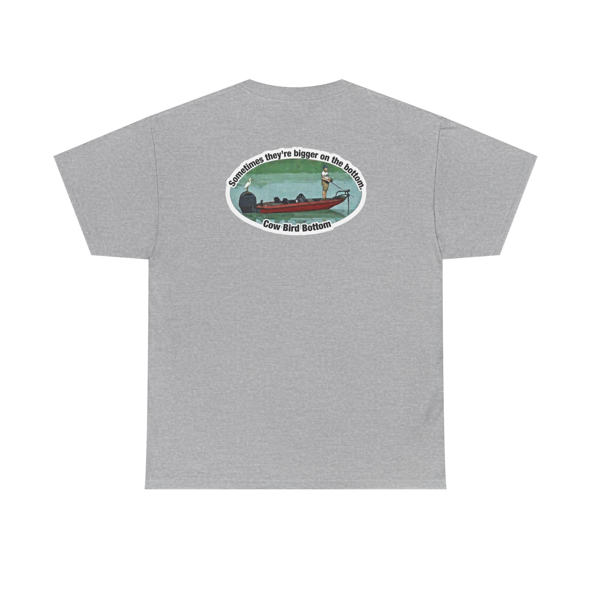 Graphic Tee — 'Cow Bird Bottom' Fishing Scene T-Shirt
