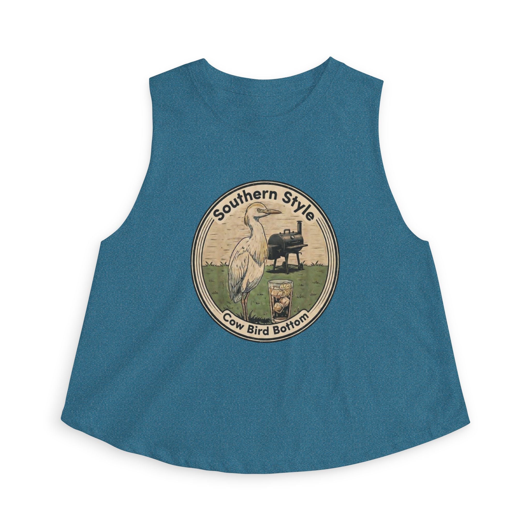 Southern Style Crop Top — 'Cow Bird Bottom' Vintage Heron Graphic