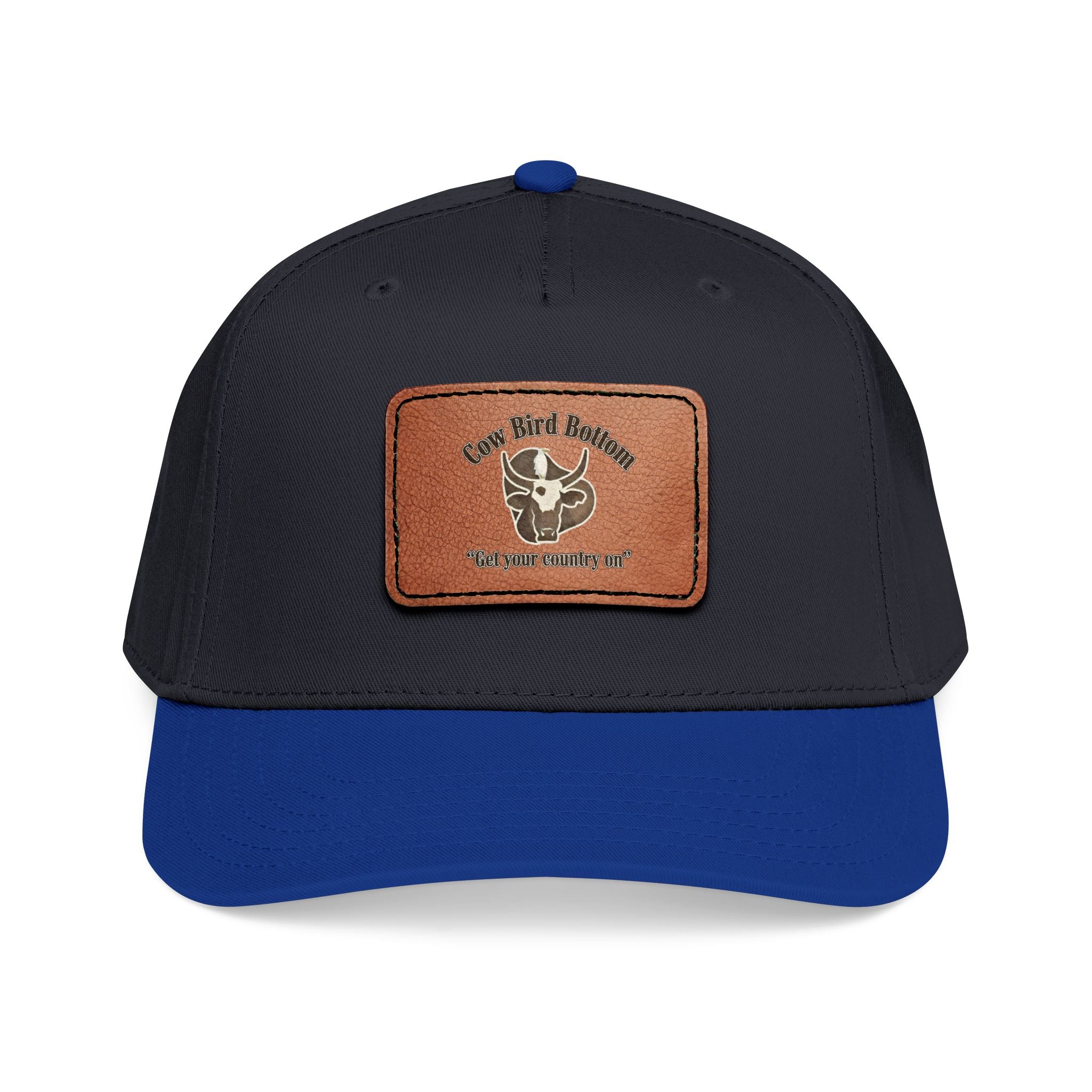 Cow Bird Bottom-Leather Patch Baseball Cap  Rustic Western Trucker Hat