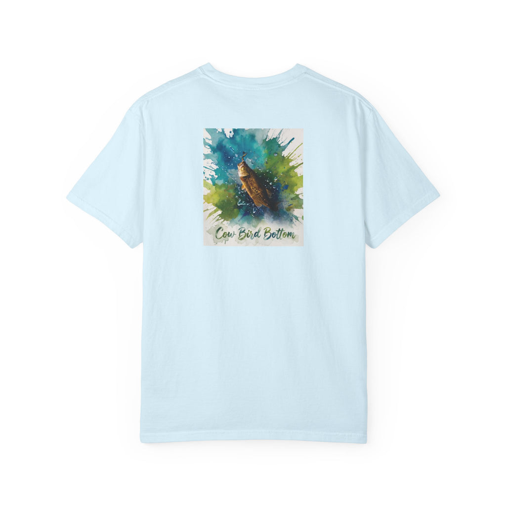 Fishing Watercolor T-Shirt — Cow Bird Bottom Graphic