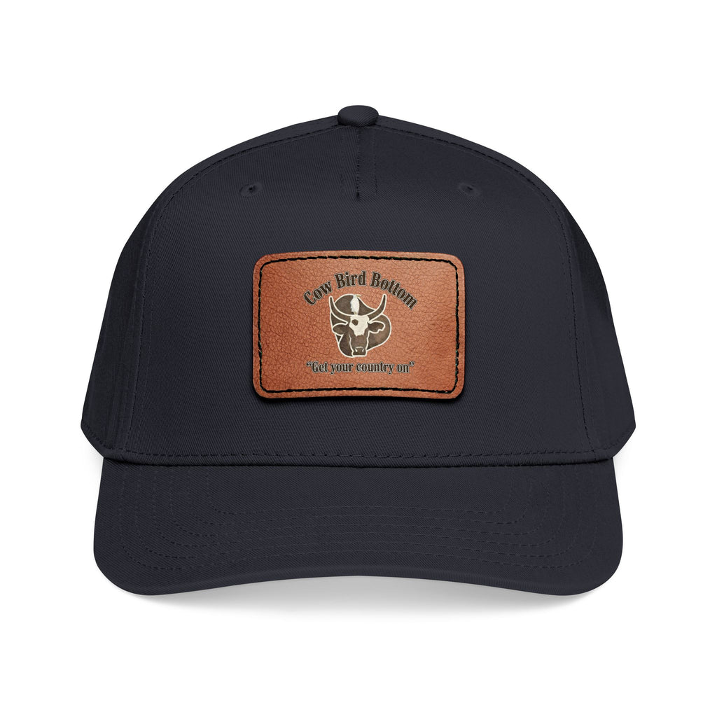 Cow Bird Bottom-Leather Patch Baseball Cap  Rustic Western Trucker Hat
