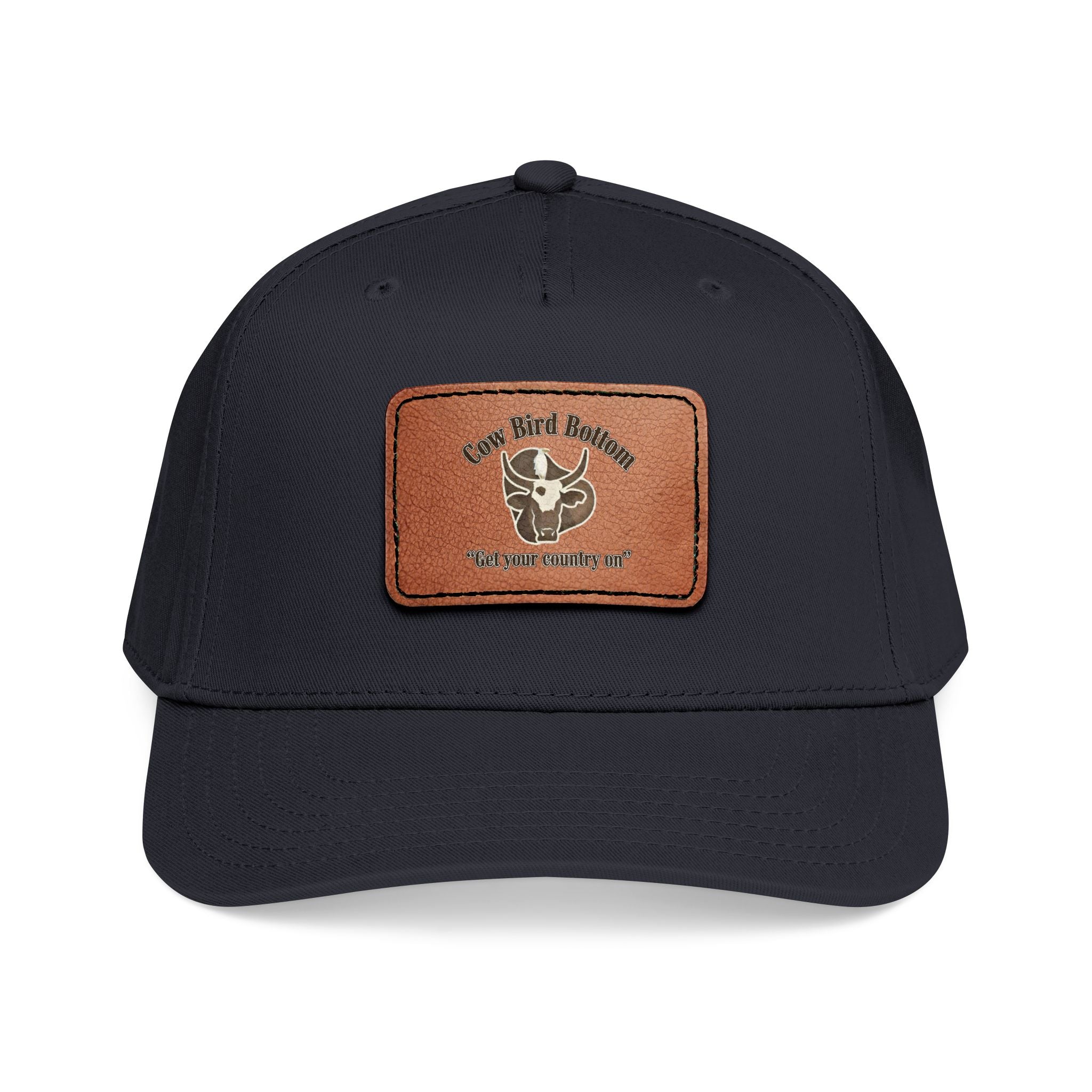 Cow Bird Bottom-Leather Patch Baseball Cap  Rustic Western Trucker Hat