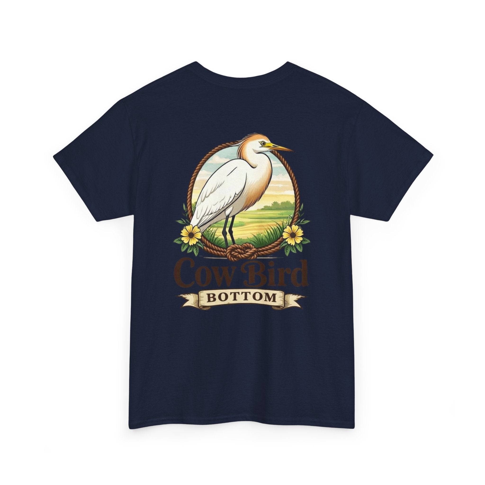 'Cow Bird Bottom' Graphic Tee — Vintage Bird Nature T‑Shirt