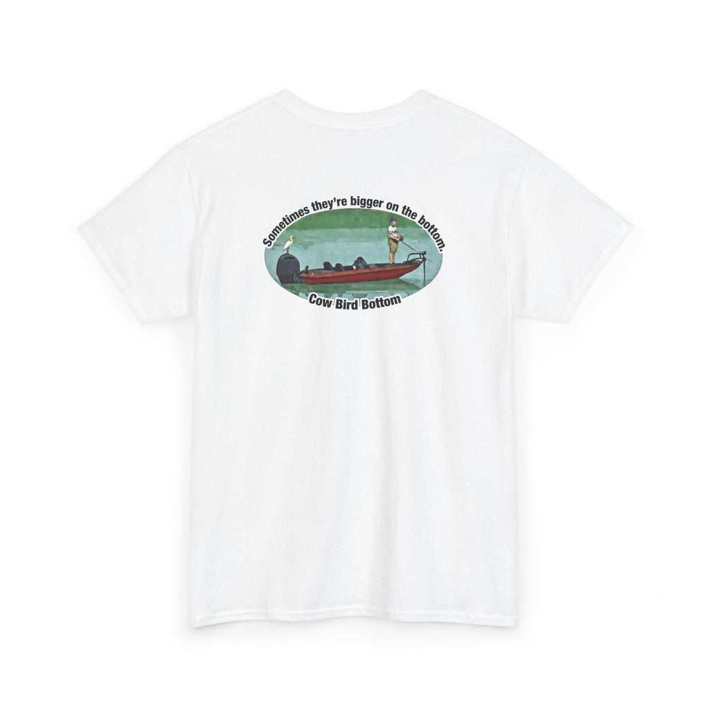 Graphic Tee — 'Cow Bird Bottom' Fishing Scene T-Shirt